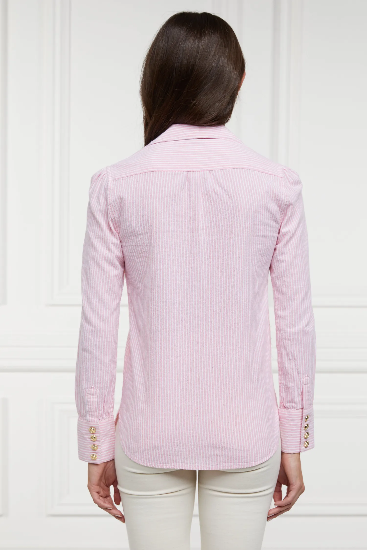 Fashion Classic V-Neck Blouse (Pink Stripe) Women Shirts & Blouses