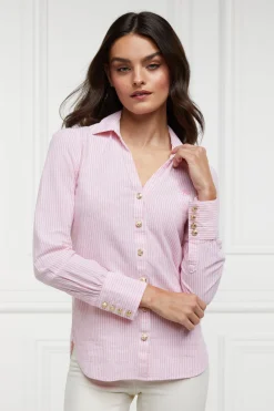 Fashion Classic V-Neck Blouse (Pink Stripe) Women Shirts & Blouses