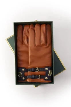 Fashion Contrast Leather Gloves (Tan Ink Navy) Women Gloves|Gloves