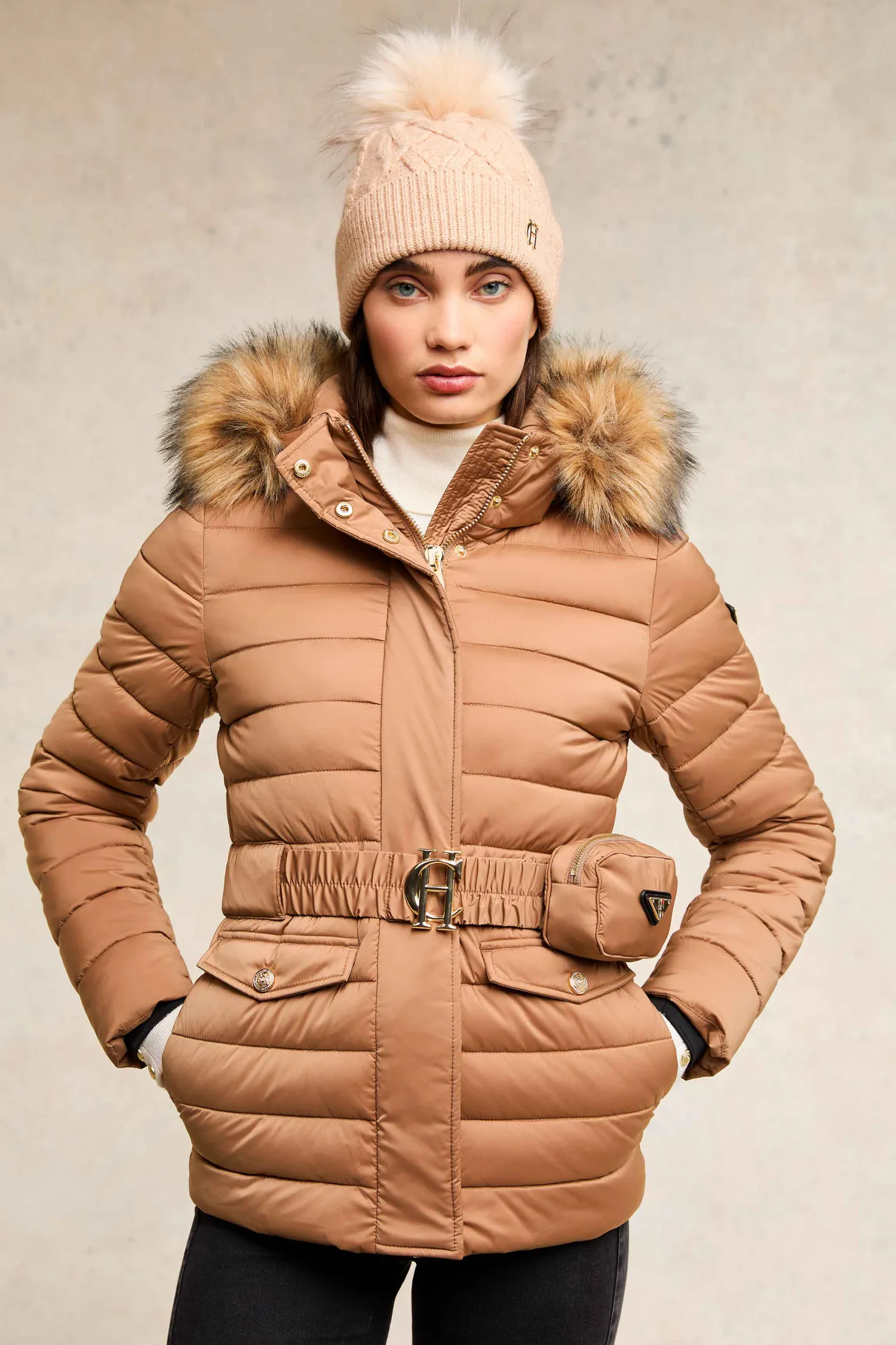 New Cortina Bobble Hat (Camel Champagne) Women Hats & Headbands|Hats & Headbands