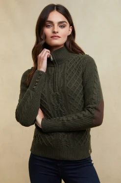 Sale Country Cable Quarter Zip Knit (Forest Green) Women Knitwear