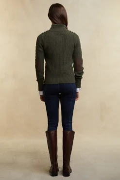 Sale Country Cable Quarter Zip Knit (Forest Green) Women Knitwear