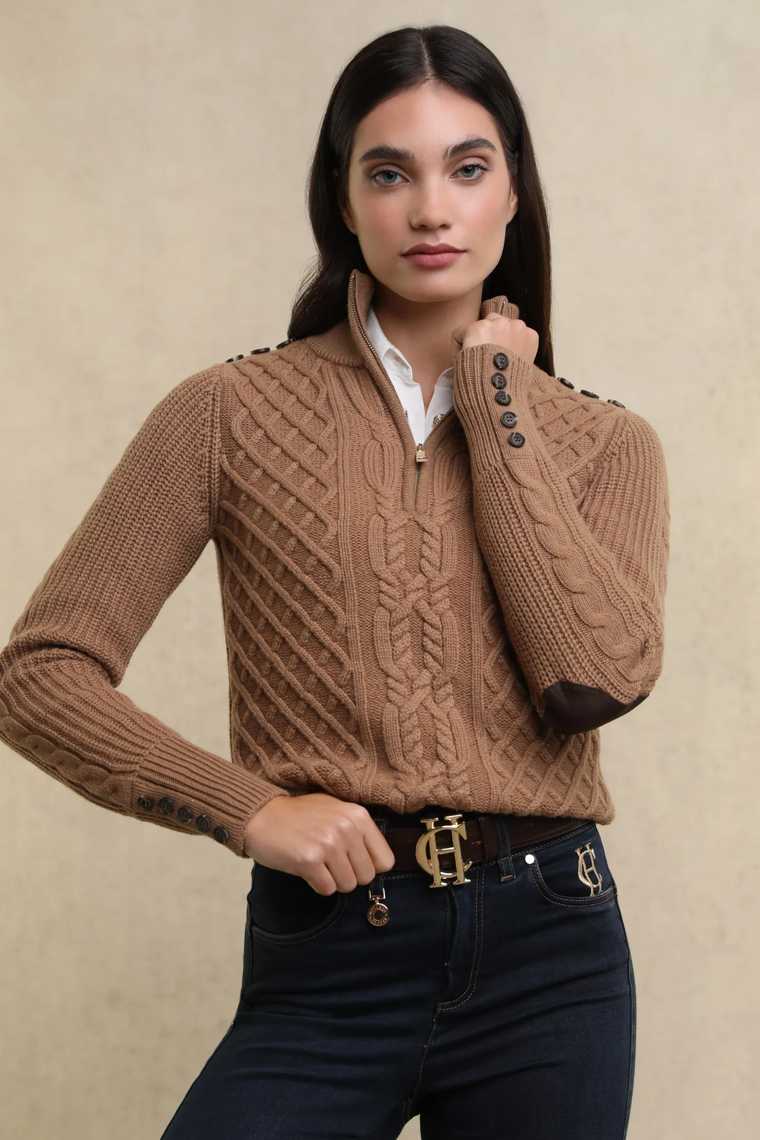 Online Country Cable Quarter Zip Knit Women Knitwear