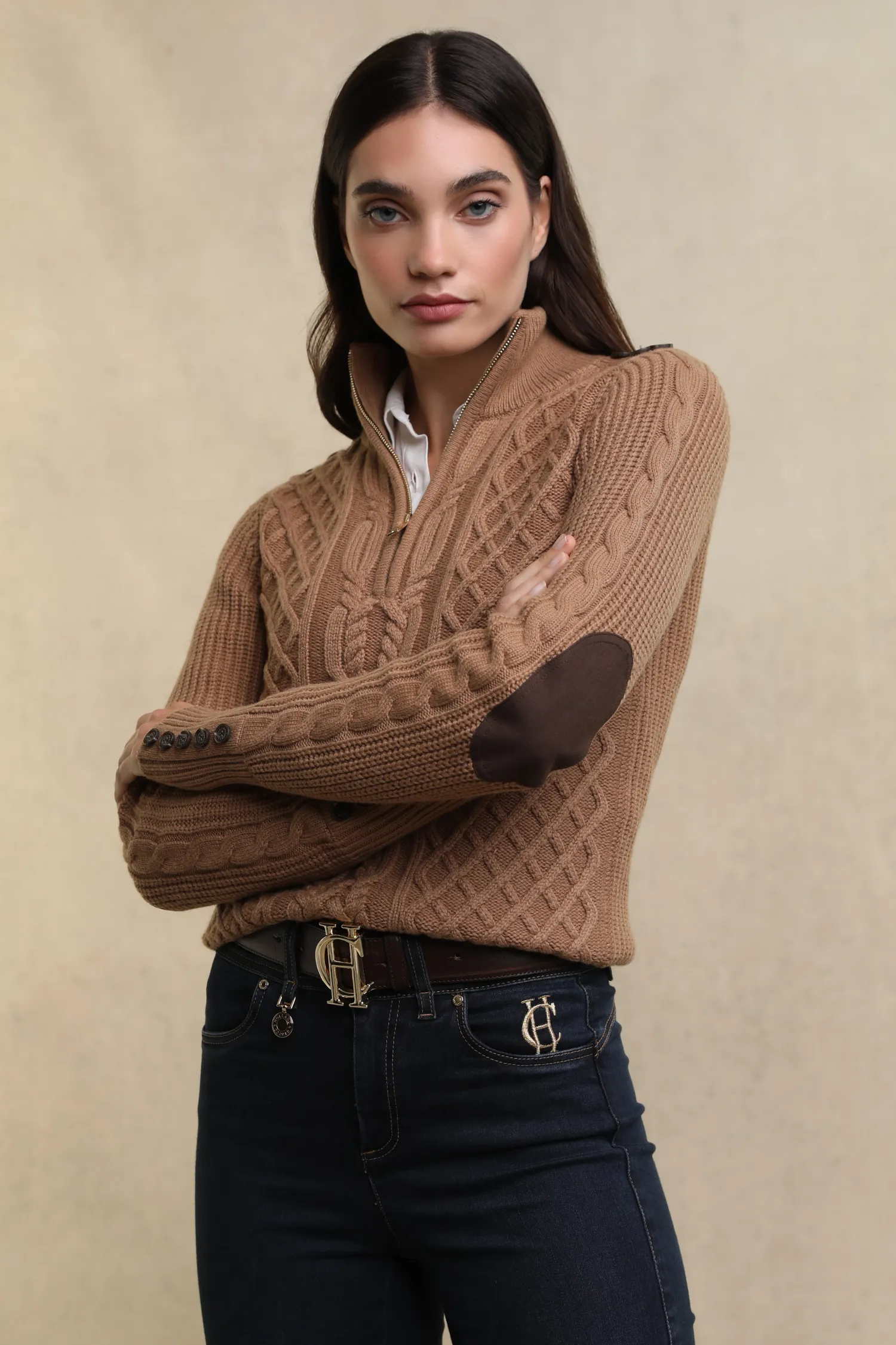Online Country Cable Quarter Zip Knit Women Knitwear