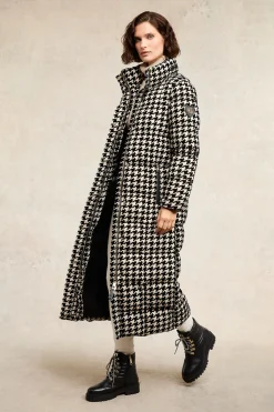 Fashion Crawford Longline Coat (Ecru Houndstooth) Women Coats