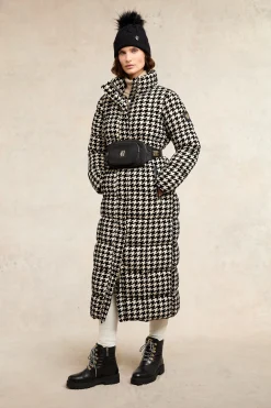 Fashion Crawford Longline Coat (Ecru Houndstooth) Women Coats