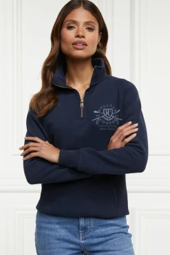 Hot Crest Zip Henley (Ink Navy) Women Hoodies & Sweatshirts|Sweatshirts