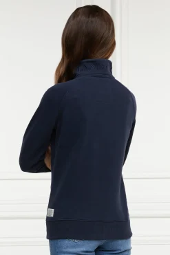 Hot Crest Zip Henley (Ink Navy) Women Hoodies & Sweatshirts|Sweatshirts