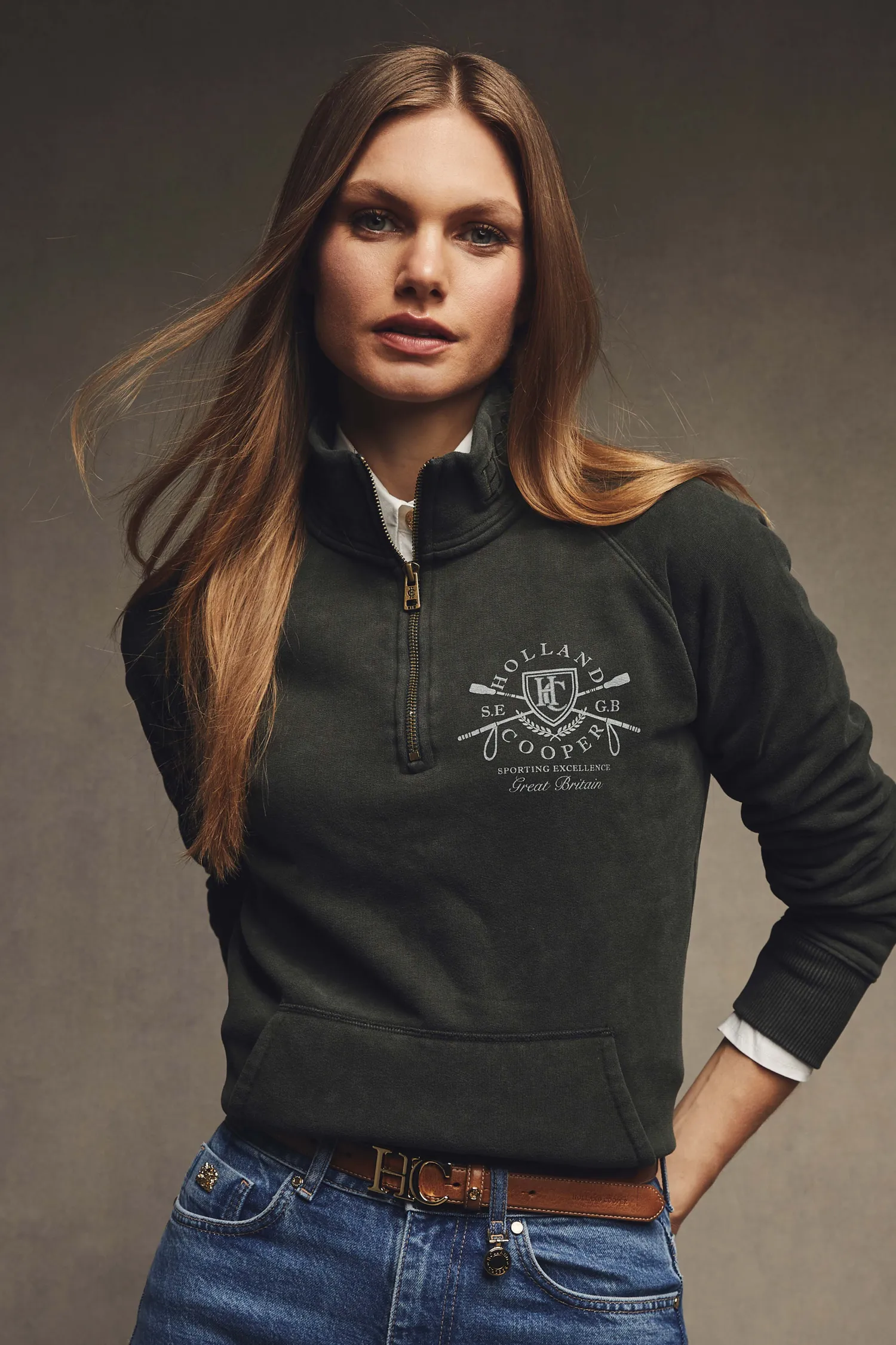 Sale Crest Zip Henley (Racing Green) Women Hoodies & Sweatshirts|Sweatshirts