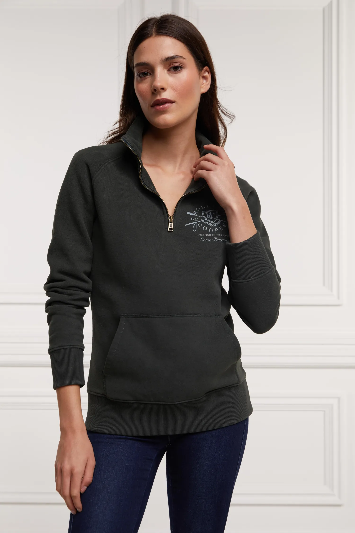 Sale Crest Zip Henley (Racing Green) Women Hoodies & Sweatshirts|Sweatshirts