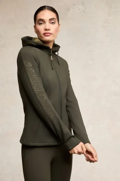 Discount Crystal Zip Hoodie (Dark Olive) Jackets