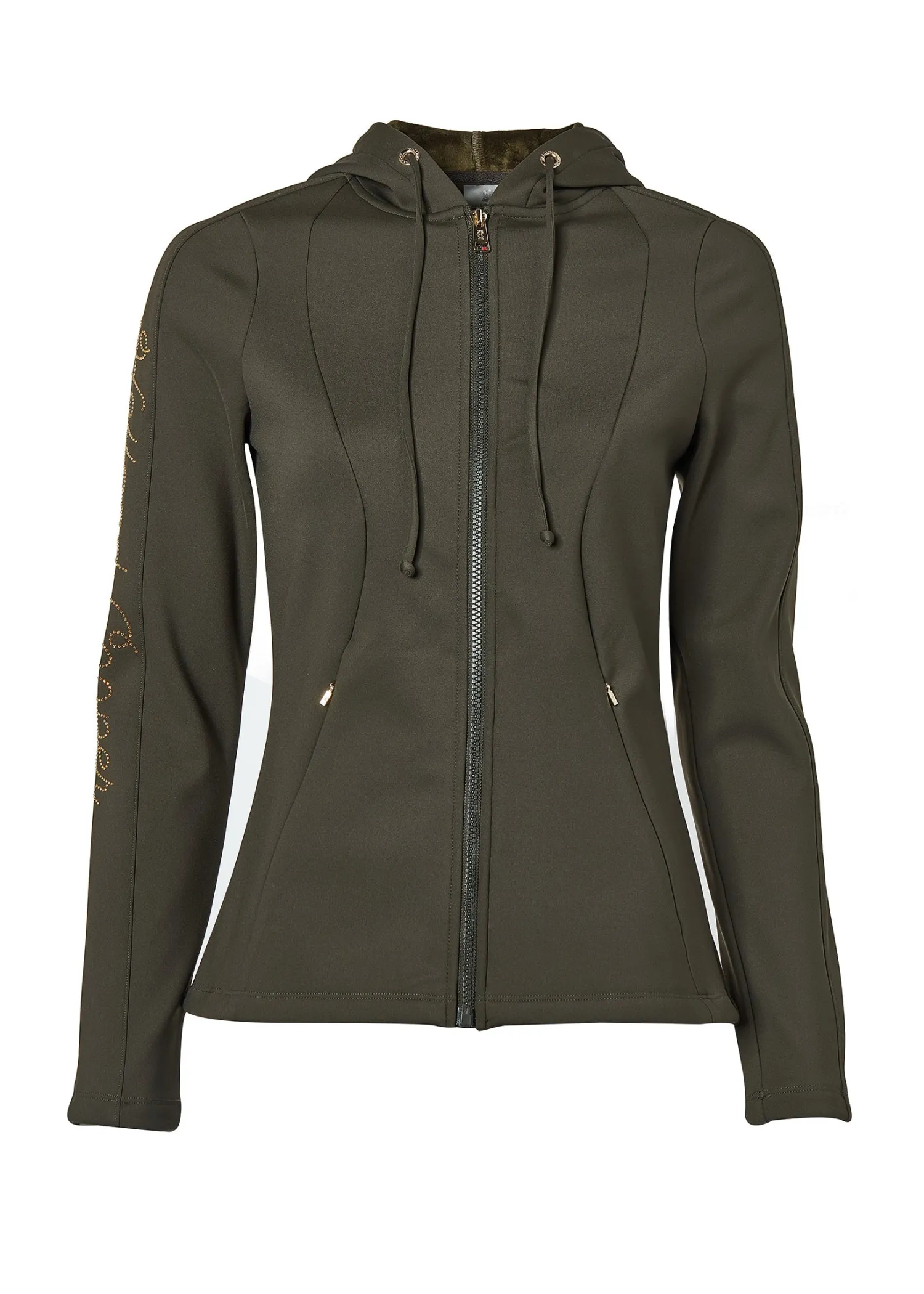 Discount Crystal Zip Hoodie (Dark Olive) Jackets