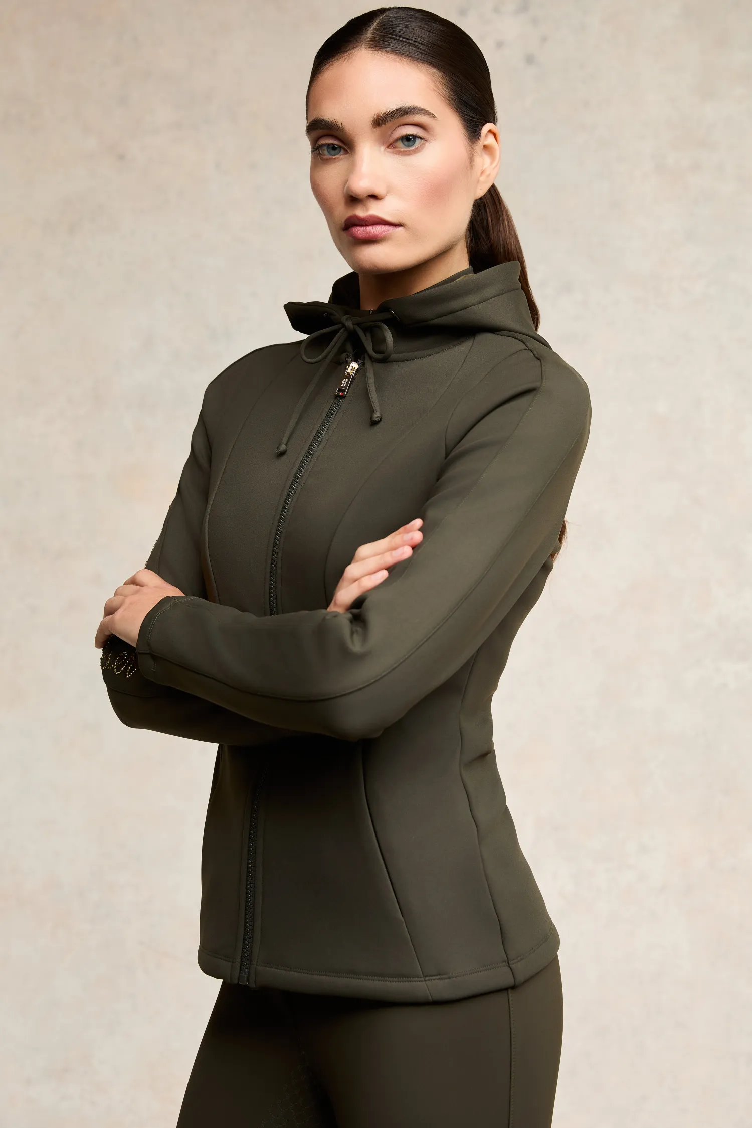 Discount Crystal Zip Hoodie (Dark Olive) Jackets
