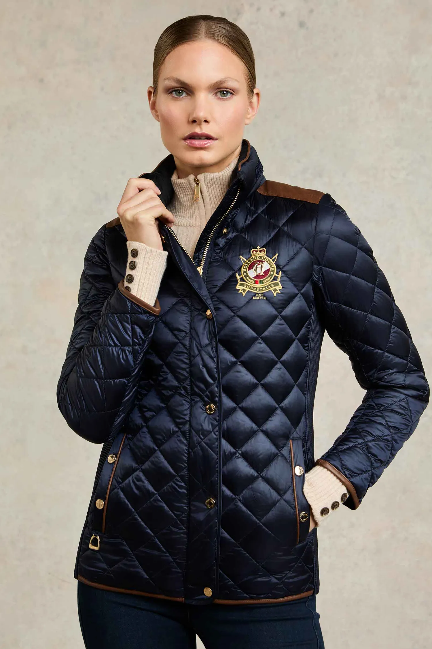 Fashion Diamond Quilt Classic Jacket (Ink Navy) Women Jackets