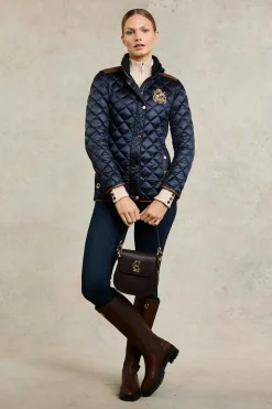 Fashion Diamond Quilt Classic Jacket (Ink Navy) Women Jackets