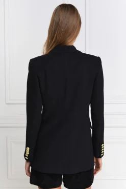 Fashion Double Breasted Blazer (Black Linen) Women Blazers|Tailoring
