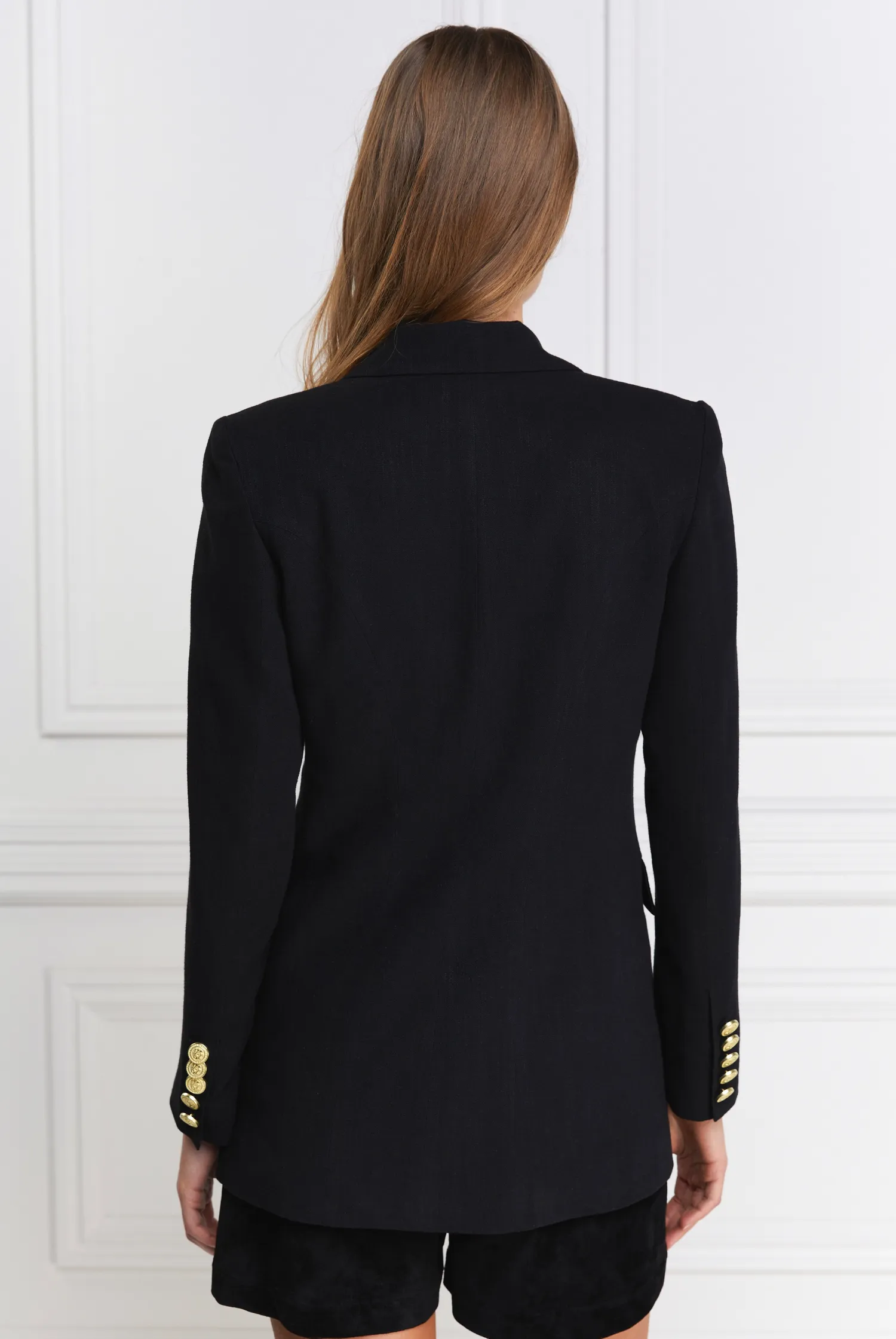 Fashion Double Breasted Blazer (Black Linen) Women Blazers|Tailoring