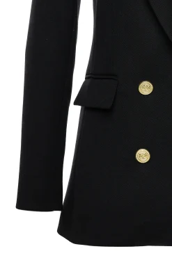 Fashion Double Breasted Blazer (Black Linen) Women Blazers|Tailoring