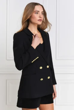 Fashion Double Breasted Blazer (Black Linen) Women Blazers|Tailoring