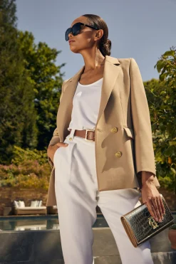 Online Double Breasted Blazer (Camel Twill) Women Blazers|Tailoring