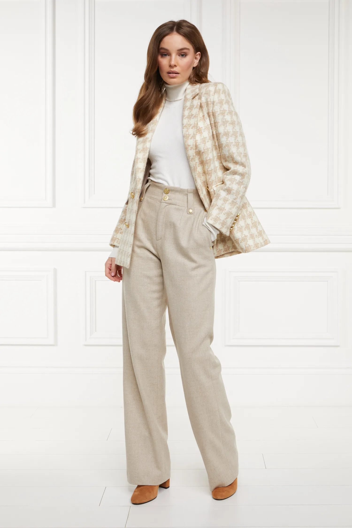 Online Double Breasted Blazer (Camel Houndstooth) Women Blazers|Tailoring