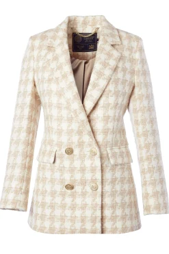 Online Double Breasted Blazer (Camel Houndstooth) Women Blazers|Tailoring