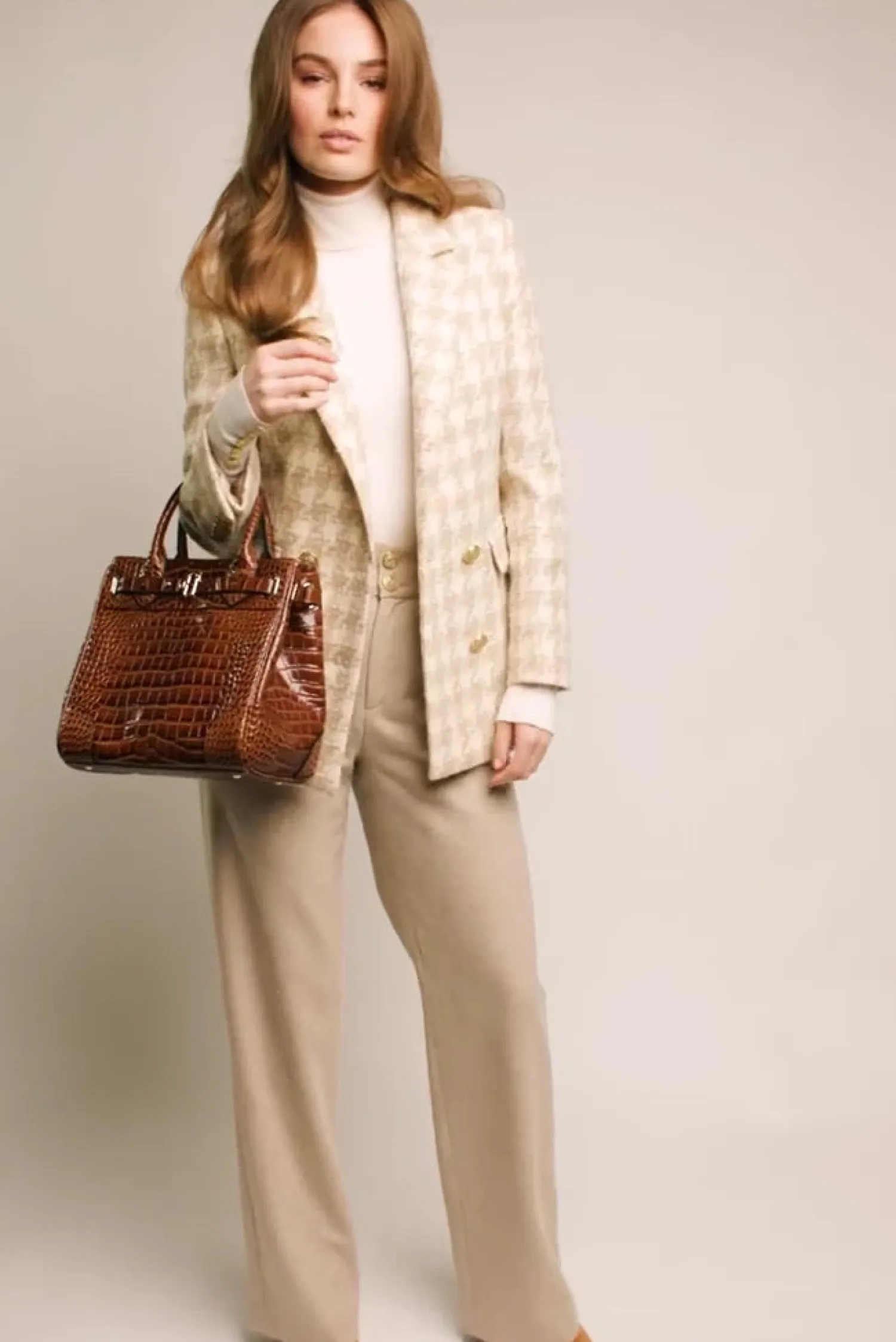Online Double Breasted Blazer (Camel Houndstooth) Women Blazers|Tailoring