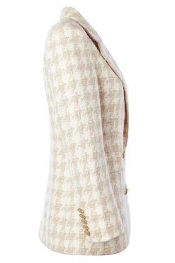Online Double Breasted Blazer (Camel Houndstooth) Women Blazers|Tailoring