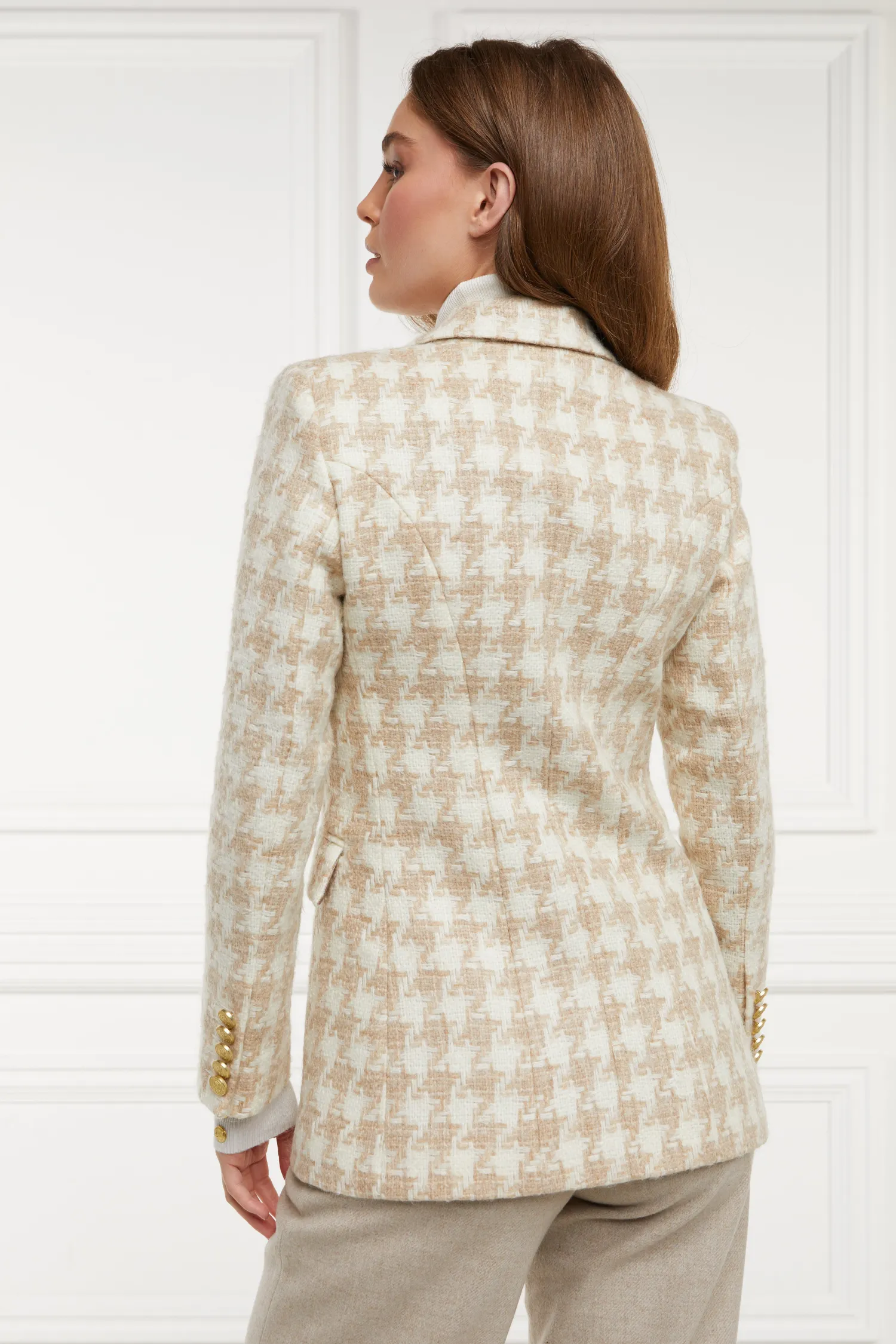 Online Double Breasted Blazer (Camel Houndstooth) Women Blazers|Tailoring
