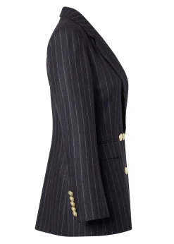 New Double Breasted Blazer (Charcoal Pinstripe) Women Blazers|Tailoring