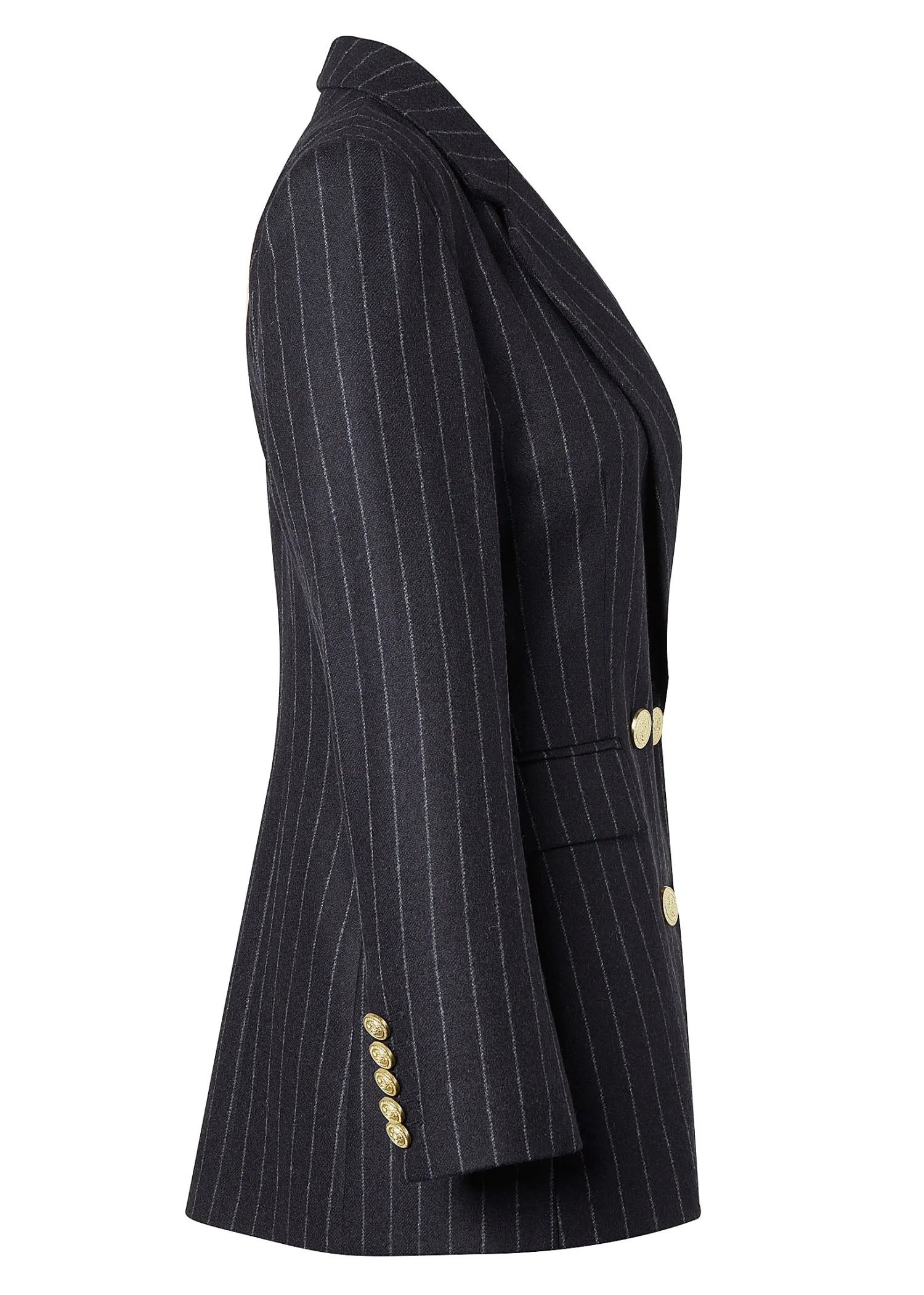 New Double Breasted Blazer (Charcoal Pinstripe) Women Blazers|Tailoring