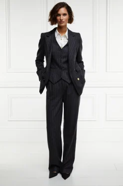 New Double Breasted Blazer (Charcoal Pinstripe) Women Blazers|Tailoring