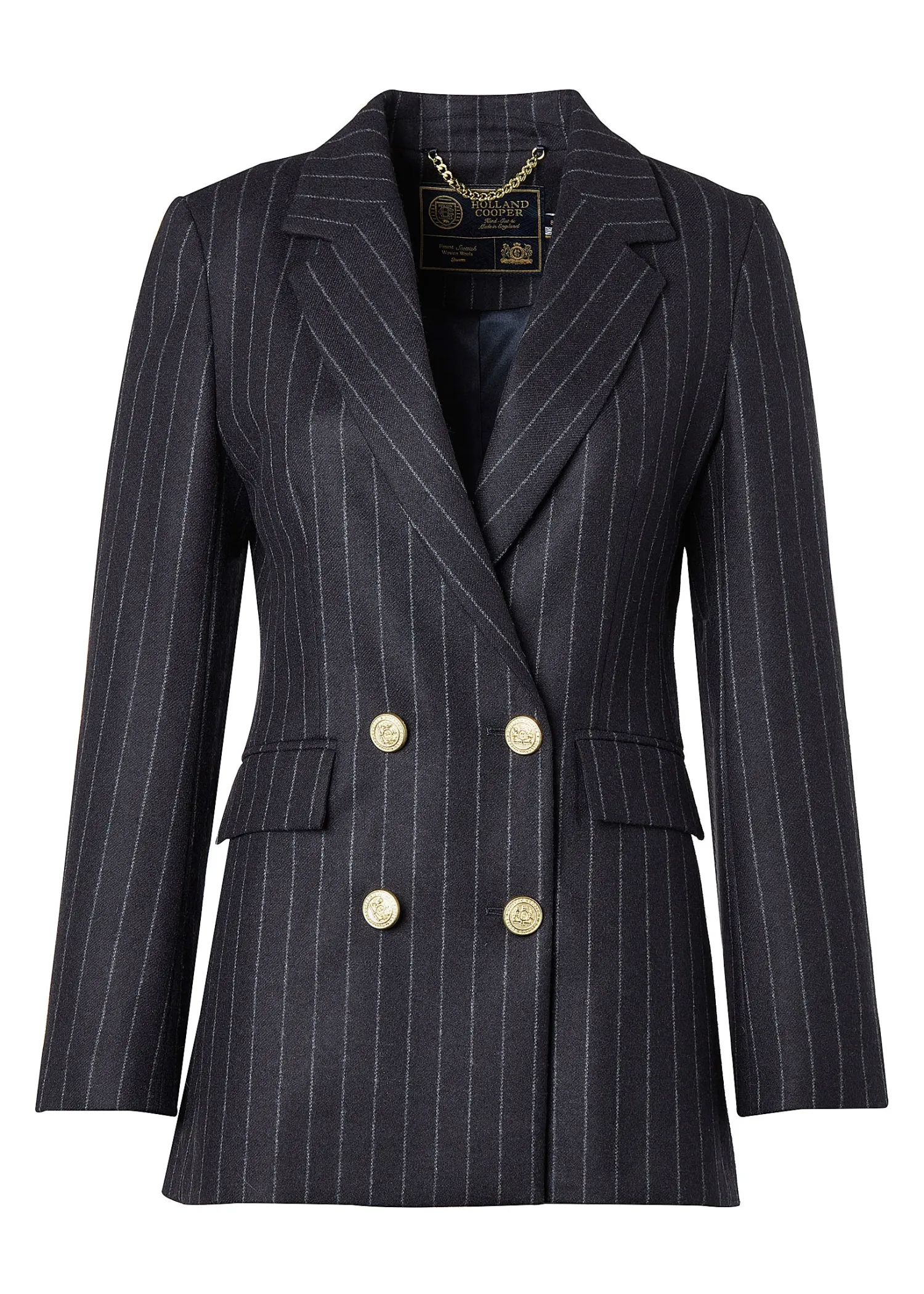 New Double Breasted Blazer (Charcoal Pinstripe) Women Blazers|Tailoring