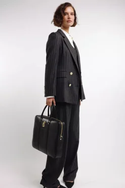 New Double Breasted Blazer (Charcoal Pinstripe) Women Blazers|Tailoring