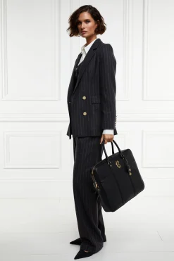 New Double Breasted Blazer (Charcoal Pinstripe) Women Blazers|Tailoring