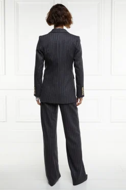 New Double Breasted Blazer (Charcoal Pinstripe) Women Blazers|Tailoring