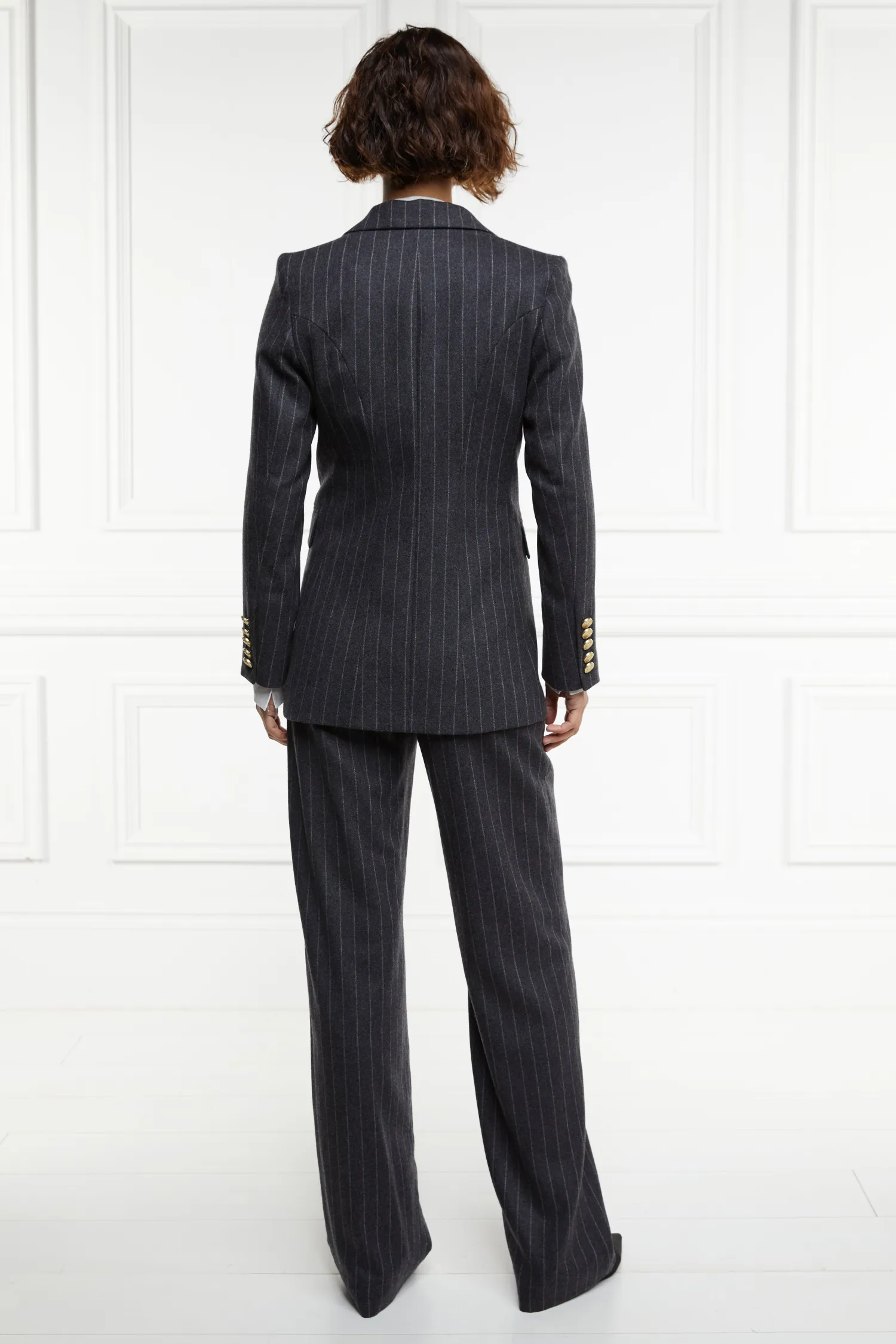 New Double Breasted Blazer (Charcoal Pinstripe) Women Blazers|Tailoring