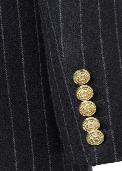 New Double Breasted Blazer (Charcoal Pinstripe) Women Blazers|Tailoring