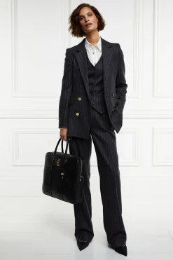 New Double Breasted Blazer (Charcoal Pinstripe) Women Blazers|Tailoring
