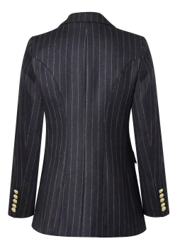 New Double Breasted Blazer (Charcoal Pinstripe) Women Blazers|Tailoring