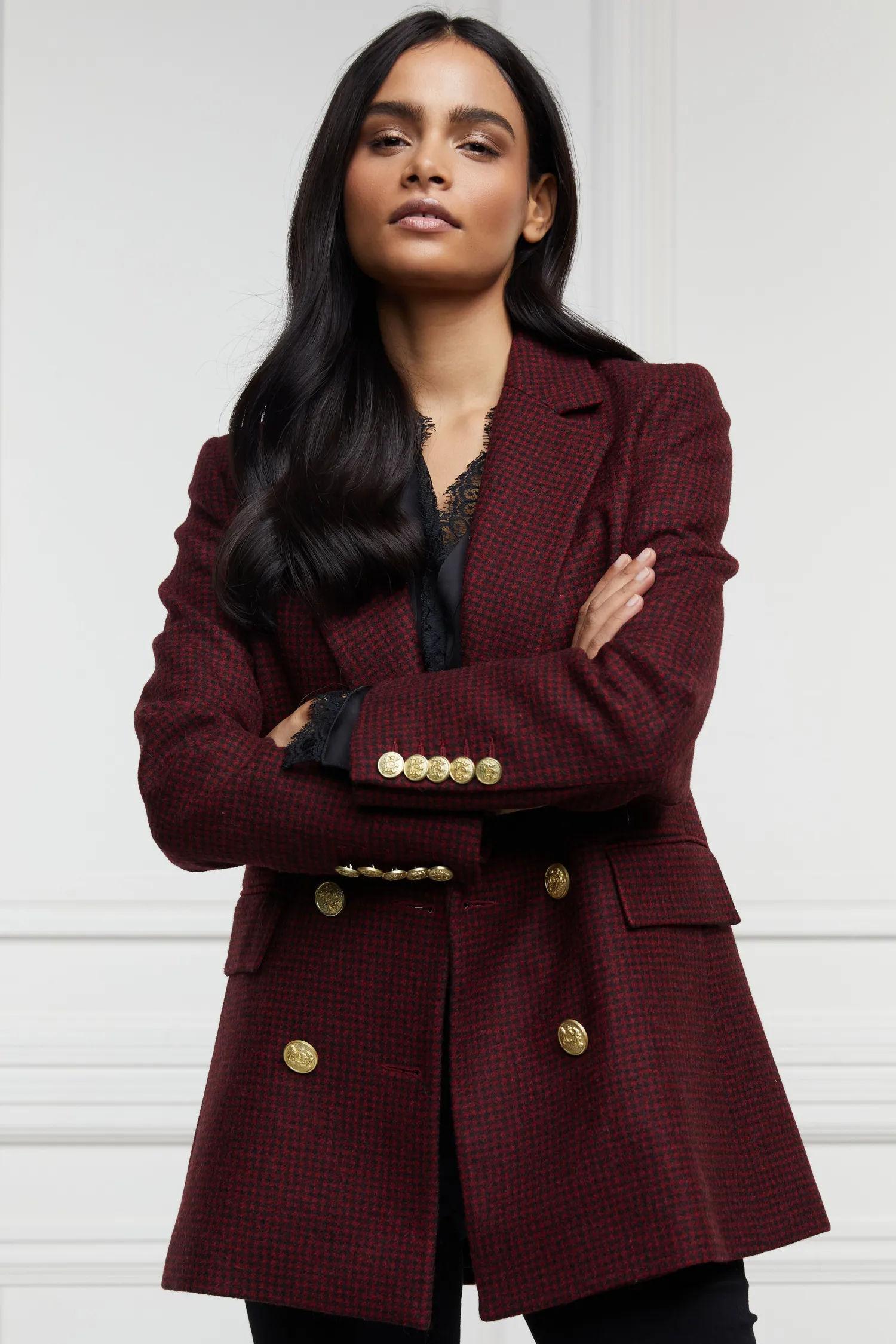 Sale Double Breasted Blazer (Deep Red Houndstooth) Women Blazers|Tailoring