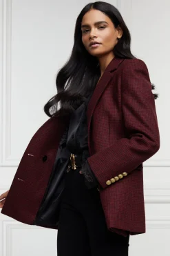 Sale Double Breasted Blazer (Deep Red Houndstooth) Women Blazers|Tailoring