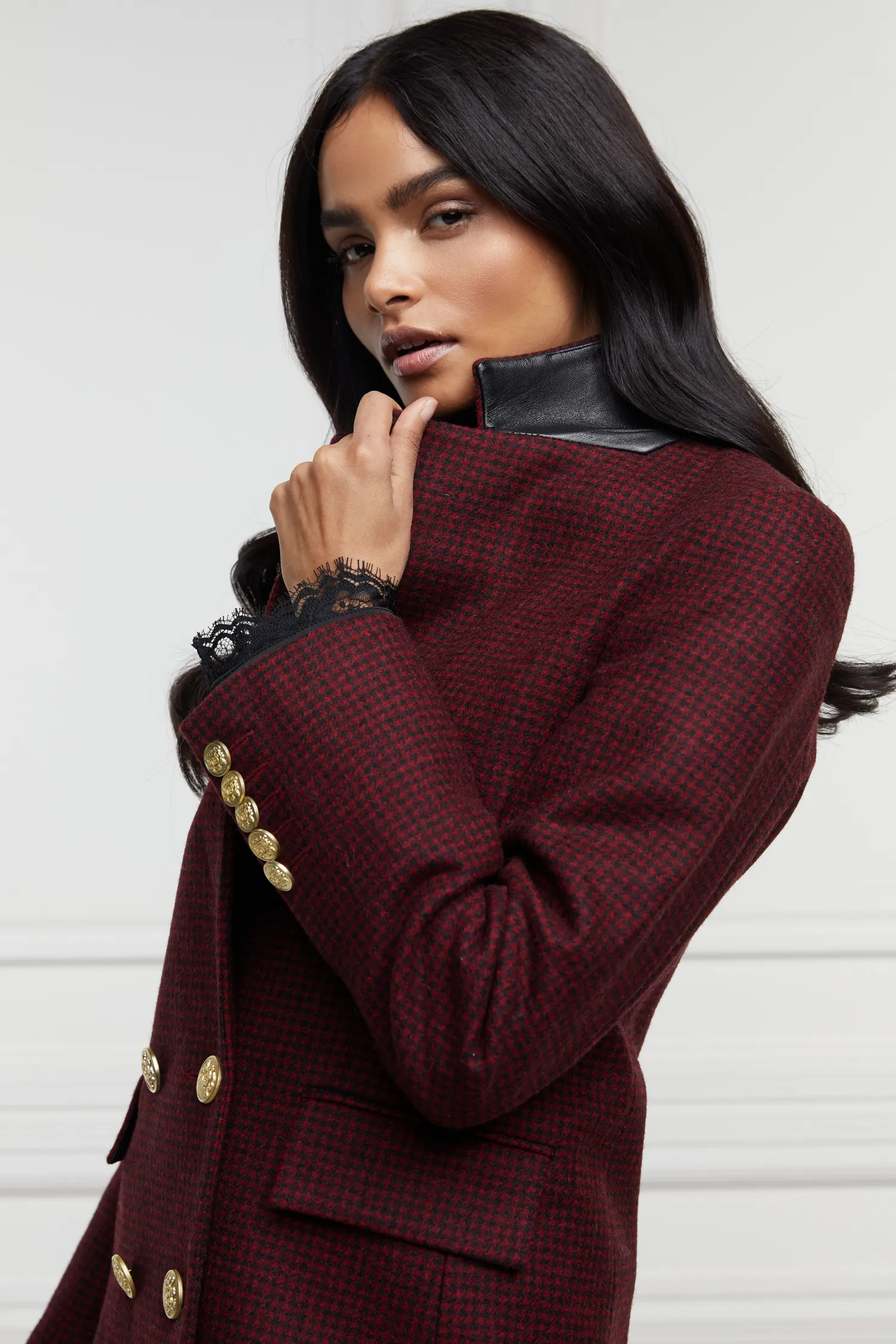 Sale Double Breasted Blazer (Deep Red Houndstooth) Women Blazers|Tailoring