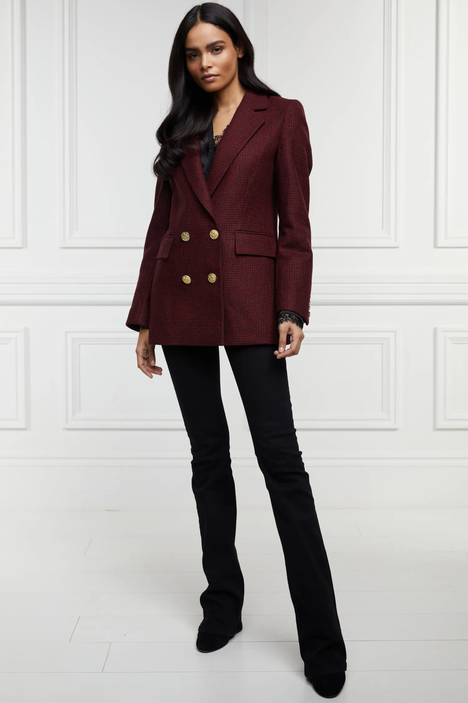 Sale Double Breasted Blazer (Deep Red Houndstooth) Women Blazers|Tailoring