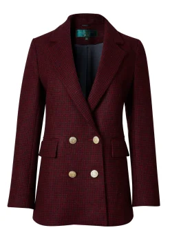 Sale Double Breasted Blazer (Deep Red Houndstooth) Women Blazers|Tailoring