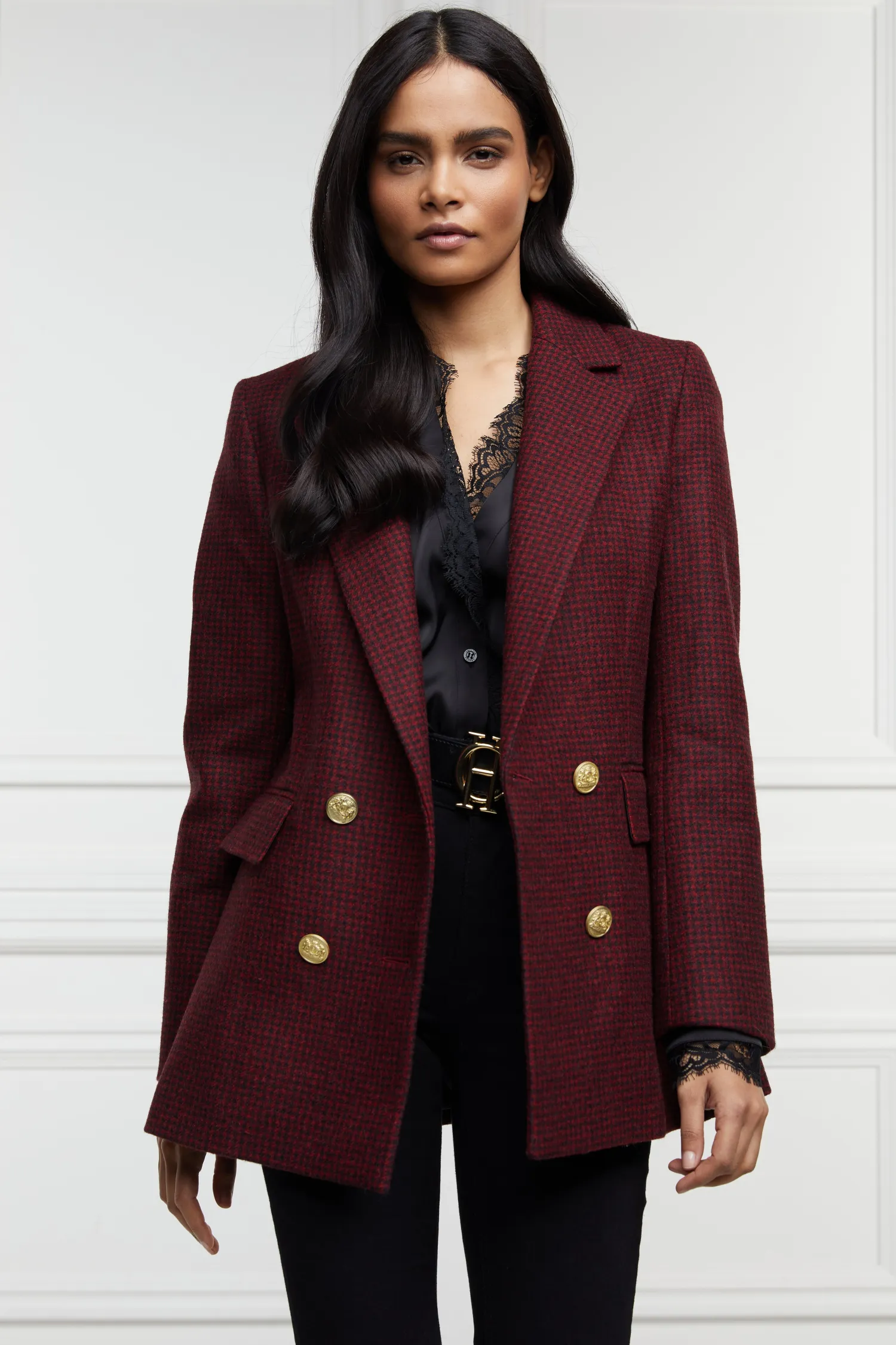 Sale Double Breasted Blazer (Deep Red Houndstooth) Women Blazers|Tailoring