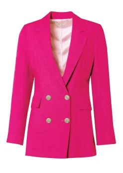 Hot Double Breasted Blazer (Hot Pink Linen) Women Blazers|Tailoring