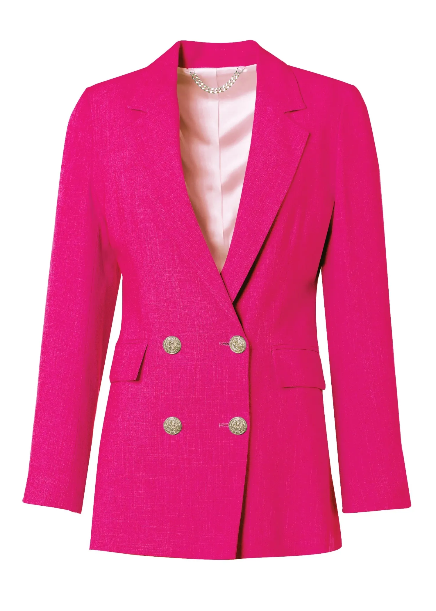 Hot Double Breasted Blazer (Hot Pink Linen) Women Blazers|Tailoring