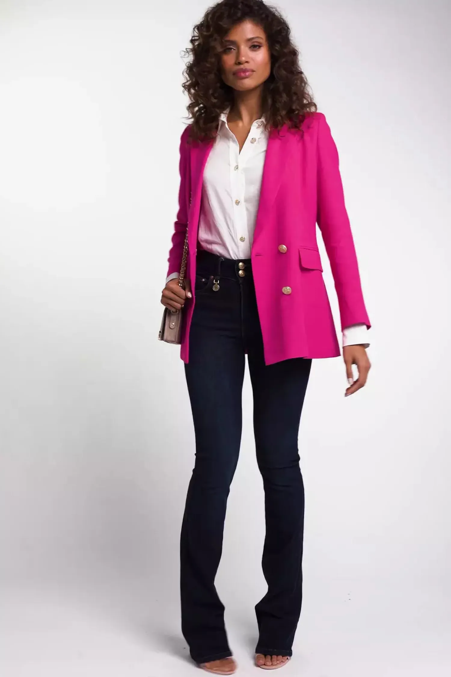 Hot Double Breasted Blazer (Hot Pink Linen) Women Blazers|Tailoring