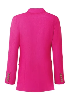 Hot Double Breasted Blazer (Hot Pink Linen) Women Blazers|Tailoring